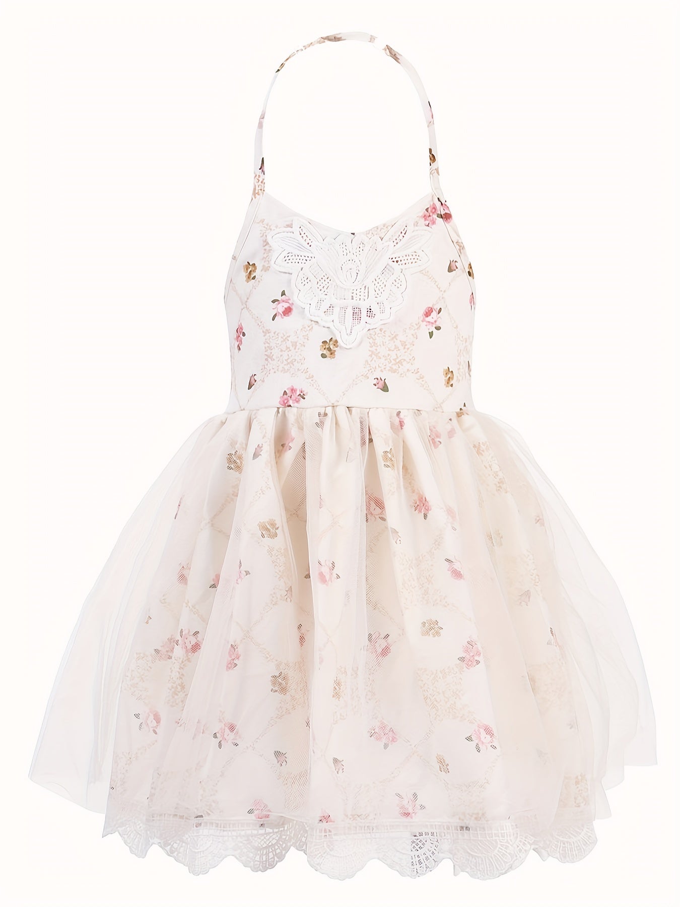 Vintage Toddler Halter Neck Dress with Tulle Lace - Baby Girl Summer Dress
