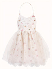 Vintage Toddler Halter Neck Dress with Tulle Lace - Baby Girl Summer Dress
