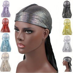 Sparkly Satin Durags Elastic Turban Head Wraps Hip Hop Solid Bandanas