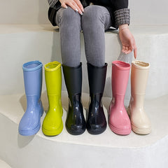 Women's Mid Calf Rain Boots Low Heel Waterproof Slip On Shoes