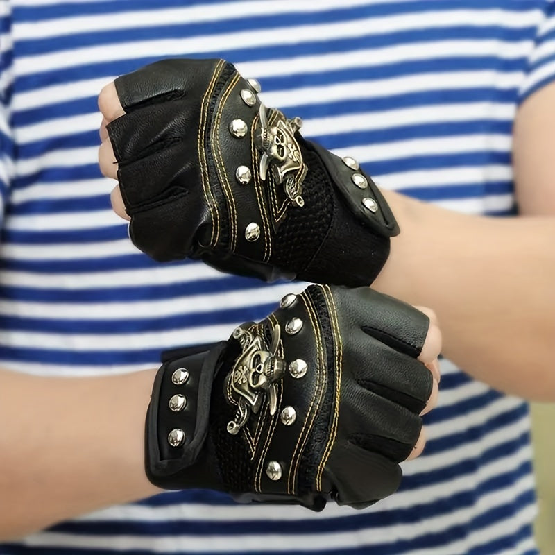 Leather Pirate Gloves Half Finger Cycling Sports Gloves