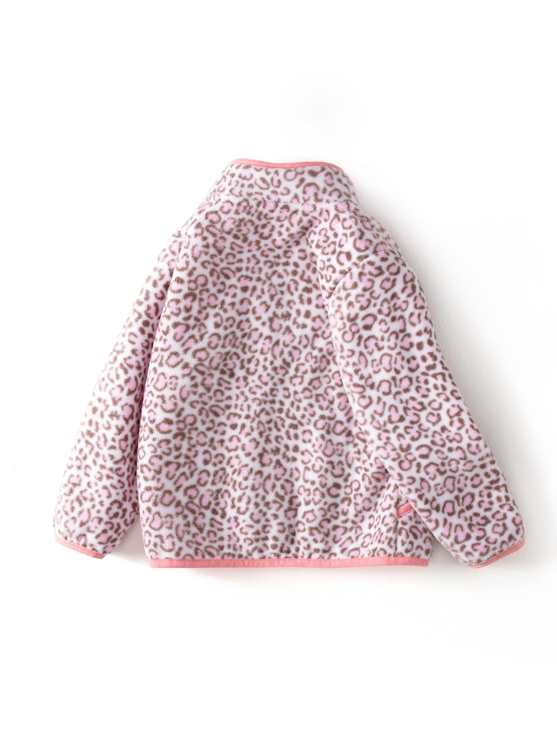 Girls Leopard Print Fleece Jacket, Zip Up Long Sleeve Outerwear