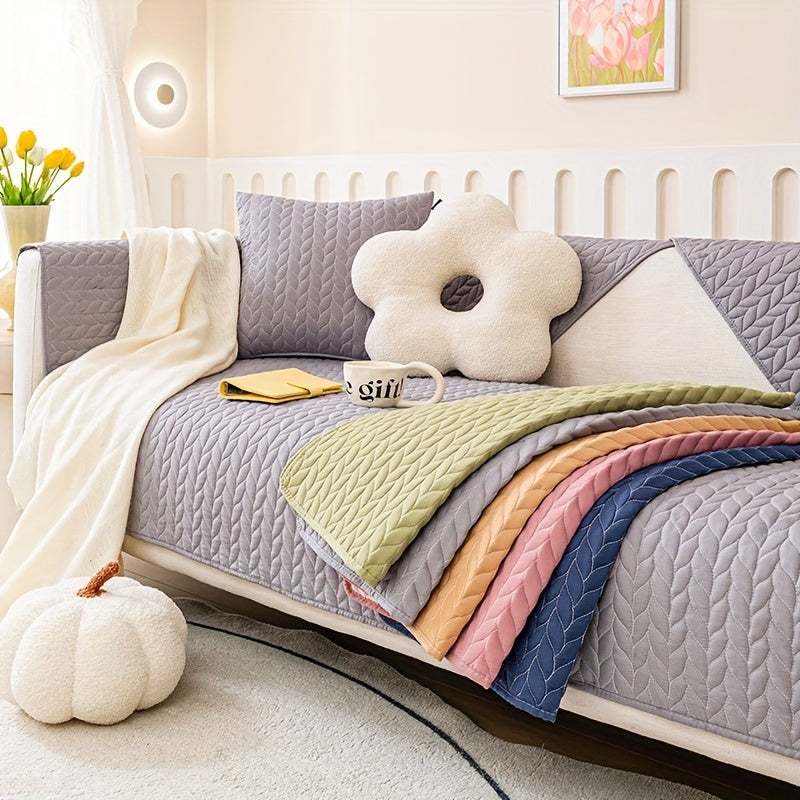 Tree Leaf Embroidered Sofa Cover, Pet-Friendly Fabric Furniture Protector