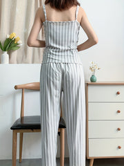 Striped Print Pajama Set V Neck Cami Top & Elastic Waistband Pants