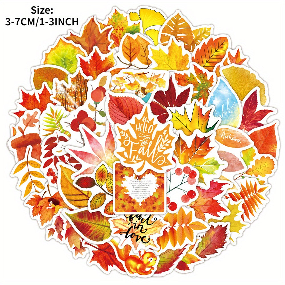 50Pcs Autumn Wind Falling Leaves Cartoon Graffiti Sticker DIY Creative Toys
