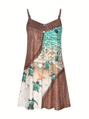 Ocean Creatures Print Round Neck Cami Dress