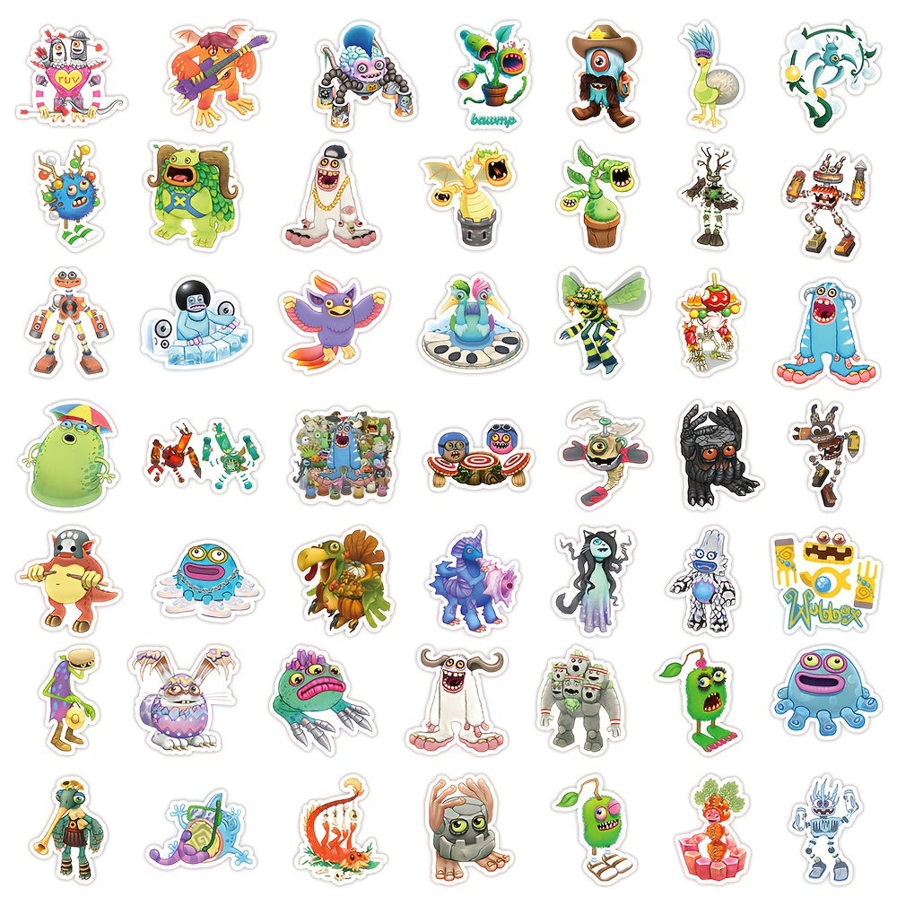 50pcs Monster Stickers For Kids Boys Girls Water Bottle Cartoon Waterproof Vinyl