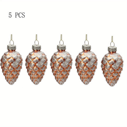 5pcs Glass Pine Cones Christmas Tree Decorations