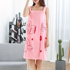 Cartoon Printed Bathrobe Quick Drying Spa Wrap Towel with Thick Straps