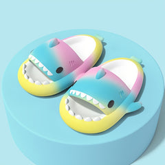 Ombre Cartoon Shark House Slippers Women's Open Toe Platform Home Slides