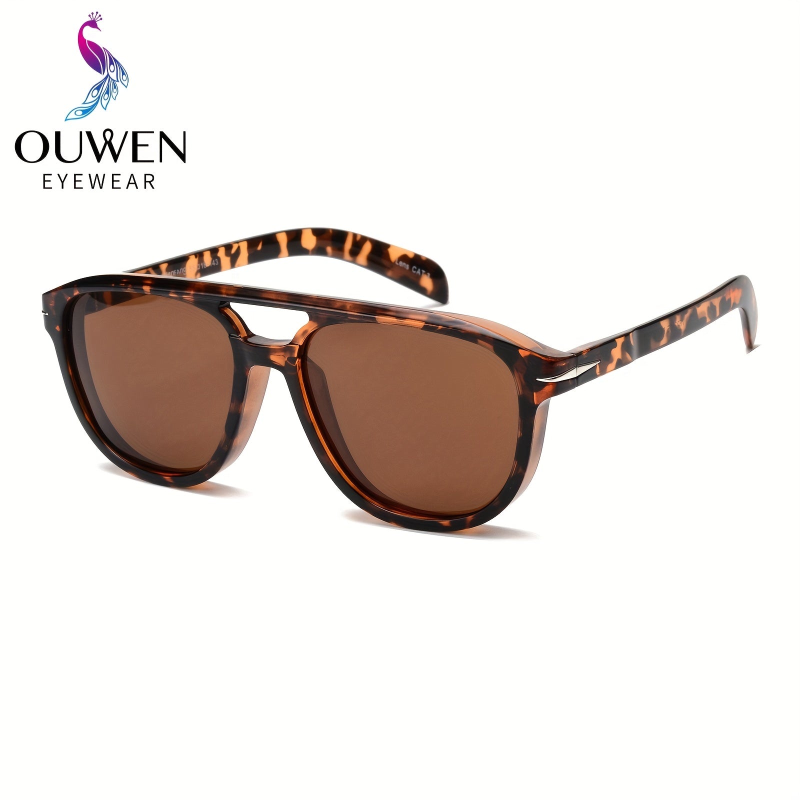 OUWEN Polarized Aviator Sunglasses Vintage Shades Tortoise Frame Brown Lenses