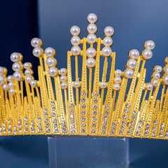 Faux Pearl Crown Golden Rhinestone Headband Hair Accessories