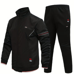 Men's Striped Sports Suit Stand Collar Jacket & Stretch Pants