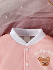Casual Coat Baby Girl Bear Print Open Button Baseball Jersey