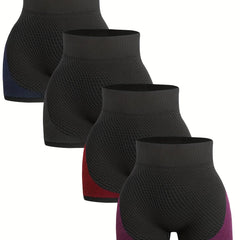 4pcs Women's Yoga Sports Shorts High Waist Biker Shorts