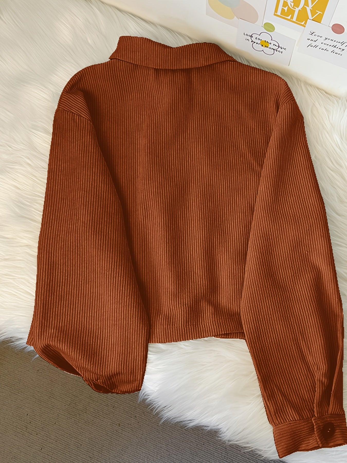 Corduroy Crop Jacket Long Sleeve Casual Fall Winter Women's Clothing