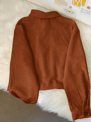 Corduroy Crop Jacket Long Sleeve Casual Fall Winter Women's Clothing