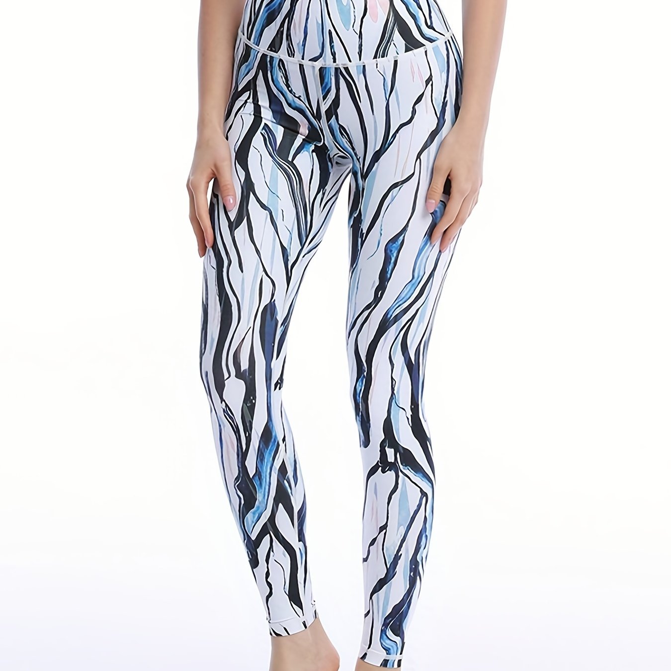 Striped Print High Waist Yoga Pants Tummy Control Leggings Women's Activewear