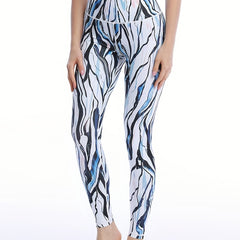 Striped Print High Waist Yoga Pants Tummy Control Leggings Women's Activewear