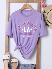 Letter Print Sports Tee Short Sleeve Crew Neck Summer T shirts Women's Tops
