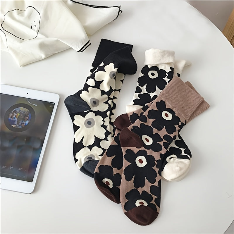 3 Pairs Cartoon Ankle Crew Socks Floral Multicolor Women's Socks