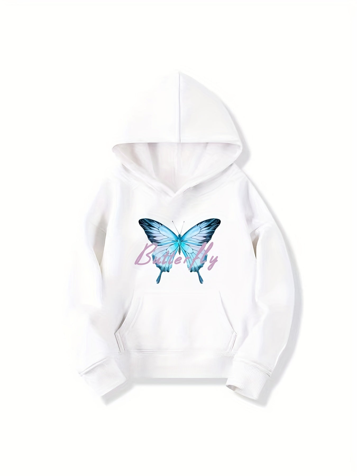 Girls Butterfly Print Hooded Sweatshirt Top Youth Girls' Long Sleeve Hoodie