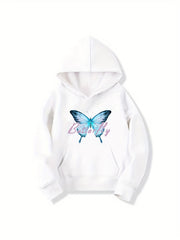 Girls Butterfly Print Hooded Sweatshirt Top Youth Girls' Long Sleeve Hoodie