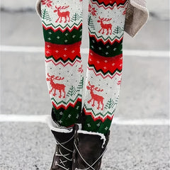 Colorblock Reindeer Print Plus Size Christmas Leggings