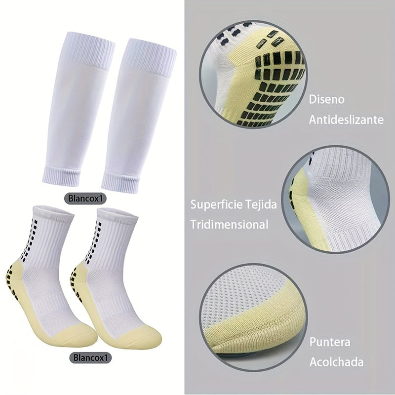 Men's Grip Soccer Socks And Shin Guard Set Non Slip Calf Sleeves