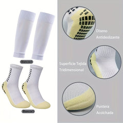 Men's Grip Soccer Socks And Shin Guard Set Non Slip Calf Sleeves