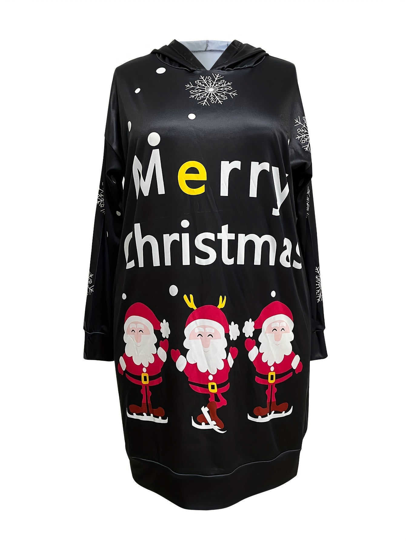Christmas Dress Women's Plus Santa Claus & Snowflake Print