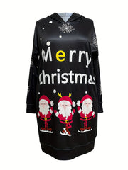 Christmas Dress Women's Plus Santa Claus & Snowflake Print