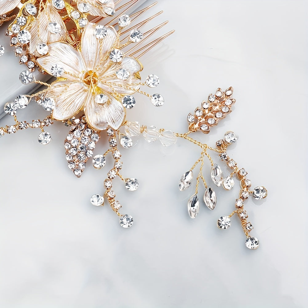 Flower & Rhinestone Hair Comb Bridal Wedding Headwear Hair Accessory