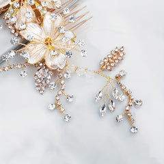 Flower & Rhinestone Hair Comb Bridal Wedding Headwear Hair Accessory