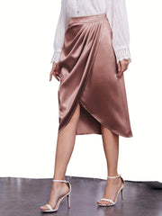 High Waist Midi Draped Skirt Solid Casual Skirt