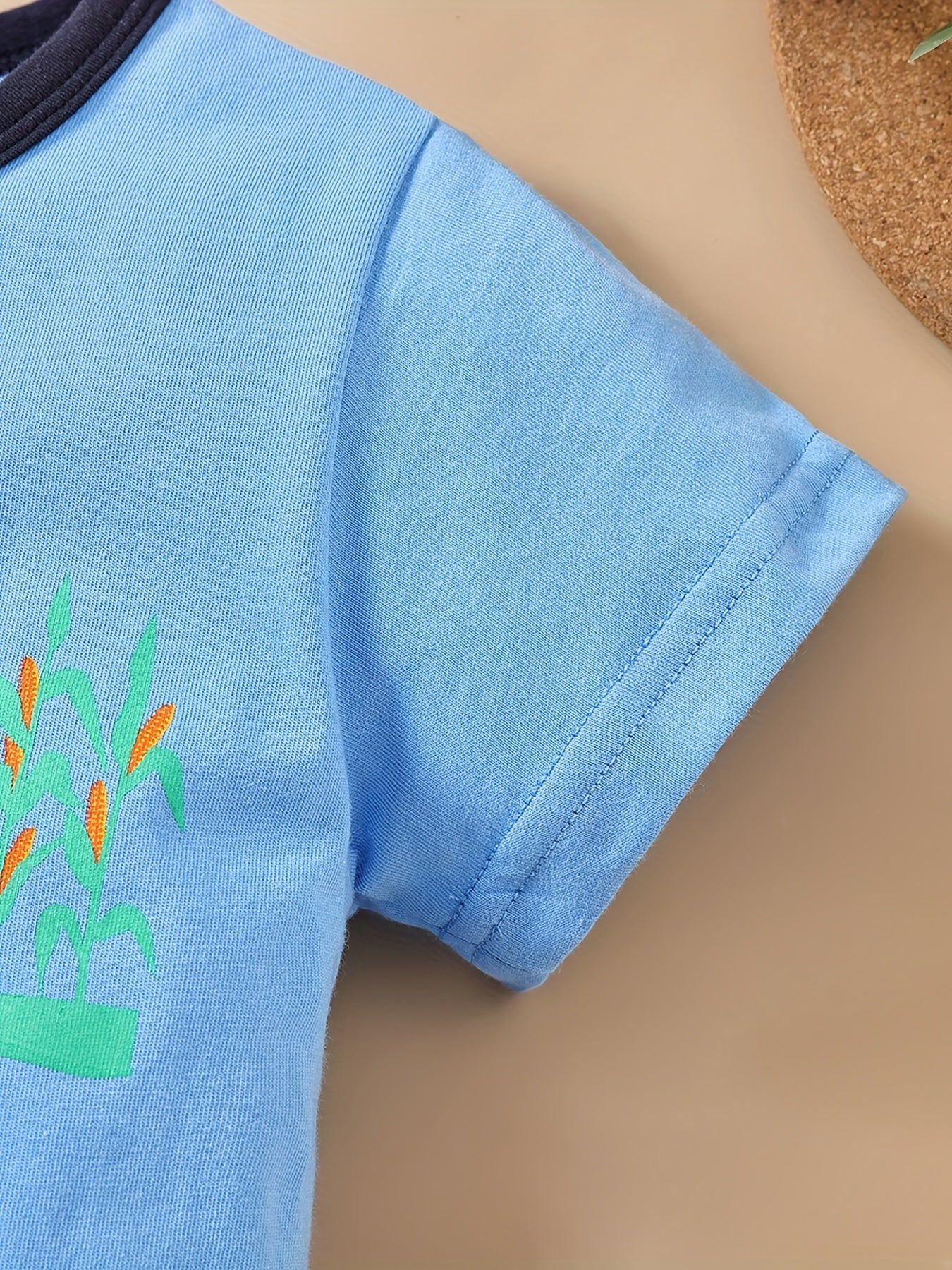 2pcs Boys Tractor Graphic Cotton T Shirt & Shorts Set For Summer