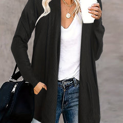 Solid Waffle Pattern Cardigan with Pockets