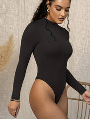 Long Sleeve Zipper Bodysuit Solid Yoga Bodysuit Women's Activewear