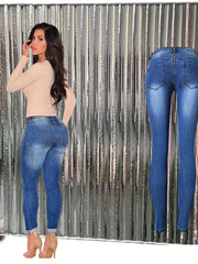 Ripped Whiskering Skinny Jeans Washed Medium Stretch Denim Pants