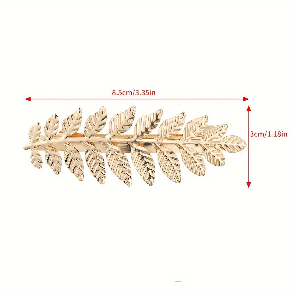Golden Large Leaf Hair Clip for Women Girls