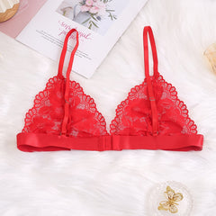 Floral Lace Scalloped Trim Bow Knot Triangle Bra Plus Size