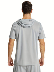 Men's Hooded Sports Short Sleeve T Shirt for Fitness Activities