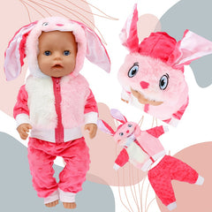 Easter Bunny Costume 2-Piece Set Pink Hoodie & Pants for 18" Dolls