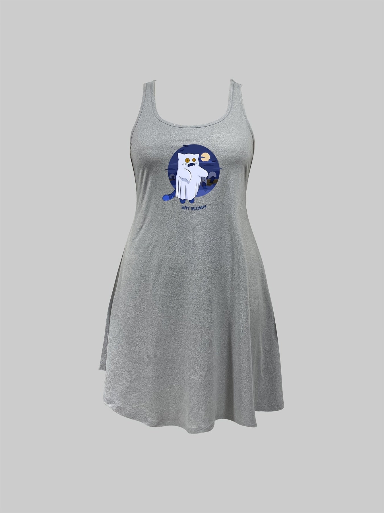 Halloween Cat Ghost Bat Print Tank Sleep Dress