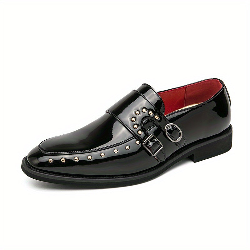 Men's Double Monk Strap Loafers Glossy Dress Shoes