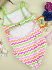Girls Colorful Striped One Piece Swimsuit Sleeveless Swimwear