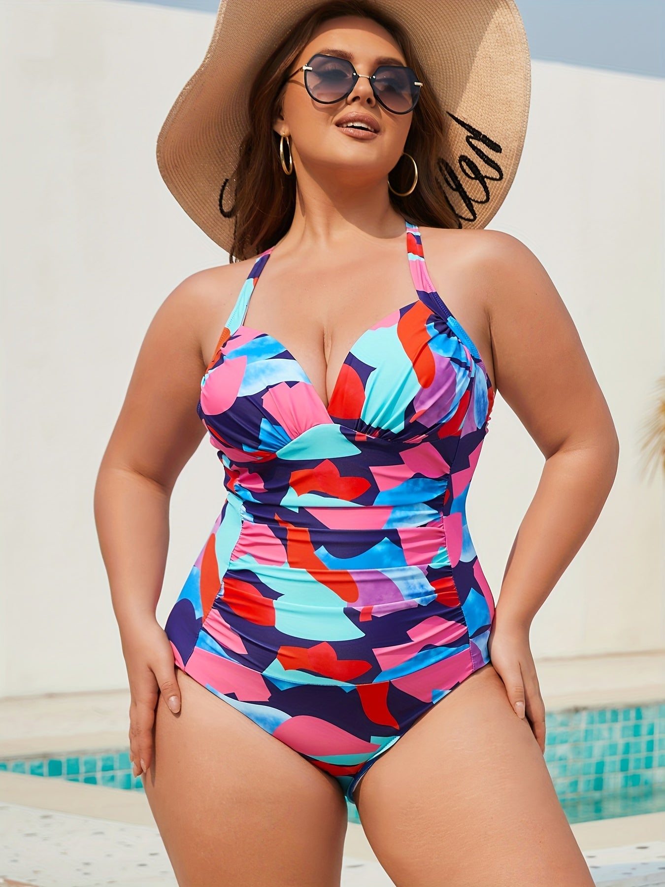 Geometric Print One Piece Swimsuit