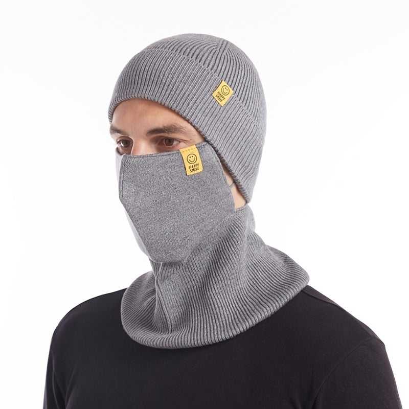 Winter Men's Knitted Hat Face Mask Halter Three Piece Set Trending Warm