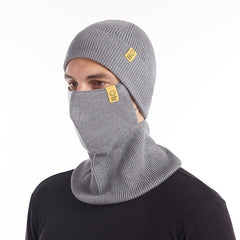 Winter Men's Knitted Hat Face Mask Halter Three Piece Set Trending Warm