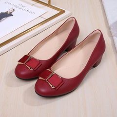 Women's Bowknot Mid Heel Soft Sole Slip-On Shoes Round Toe Court Shoes
